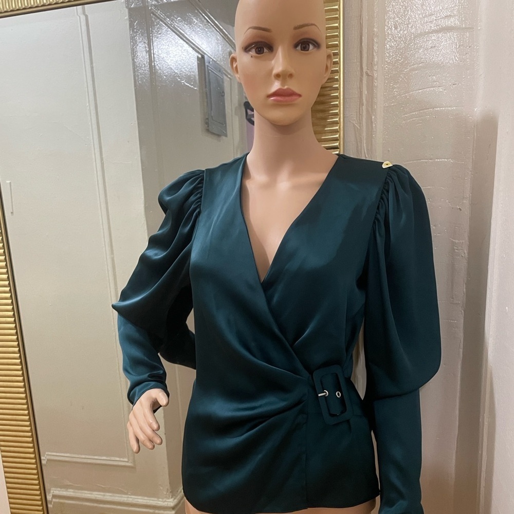 ASOS Deep Green Wrap Blouse with Buckle
